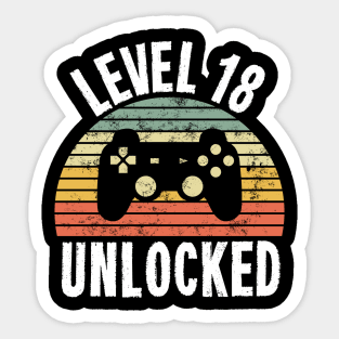 Level 18 Unlocked T-Shirt - 18th Birthday Gamer Gift - Eighteenth Anniversary Gift Sticker